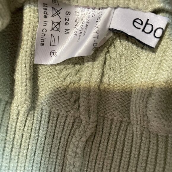ebossy Cable Knit Cardigan Embroidery Sweater Button V Neck Coat Size M Green - Picture 13 of 15